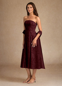 Azazie Lorain vestidos de madre de la novia Vestido de Cabernet de Devorado Floral de Corte En A con Plisado image5