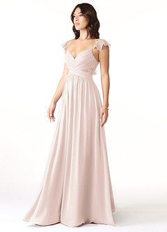 Azazie Lissa Final Sale Rose Petal A-Line Lace Chiffon Dress image4