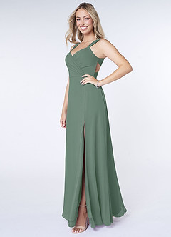 Azazie Nahrin Brautjungfernkleider A-Linie V-Hals Gefaltet Chiffon Kleid Eukalyptus image3