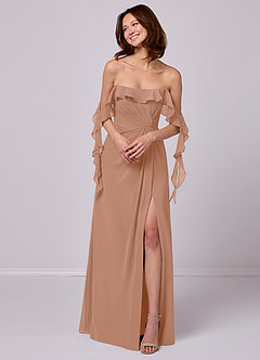 Barbie ♥ Azazie Bridesmaid Dresses Champagne Rose A-Line Off the Shoulder Chiffon Convertible Dress image4