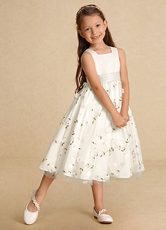 Azazie Pollie Flower Girl Dresses Ivory A-Line Bow Tulle Dress image3