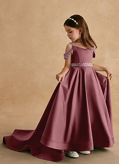 Azazie Jodi vestidos de niña de las flores Vestido de Rosa Del Desierto de Satin Mate de Corte En A image1