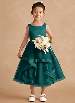 Azazie Posy Flower Girl Dresses Peacock A-Line Beaded Tulle Dress image4