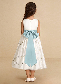 Azazie Pollie Flower Girl Dresses Ivory Mist A-Line Bow Tulle Dress image6