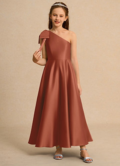 Azazie Guppy Junior Formal Flower Girl Klänningar Klä A-Line i Matt satäng Ena axeln image3