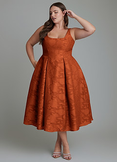 Azazie Amalie Bridesmaid Dresses Paprika A-Line Pleated Floral Burnout Dress image12