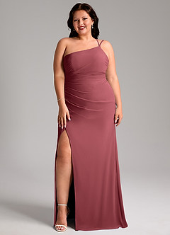 Azazie Eren Robes de demoiselle d'honneur Robe Fourreau en Mousseline de soie Ue épaule Merlot image10