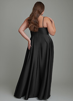 Azazie Elle Bridesmaid Dresses Black A-Line Pleated Stretch Satin Dress image9