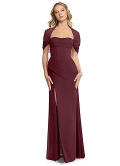 Azazie Zia Bridesmaid Dresses Cabernet Sheath Side Slit Chiffon Convertible Dress image1