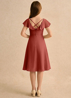 Azazie Narin Girls Formal Robe Demoiselle D'honneur Fillette Robe Trapèze en Mousseline de soie avec manches Terracotta image2