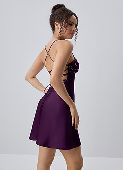 Joviannelle Grape A-Line Rhinestone Twist Satin Dress image2