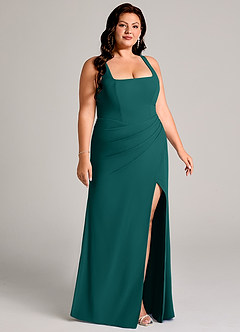 Azazie Mero Abiti da Damigella Abito Tubino in Chiffon Plissettato Verde Pavone image13