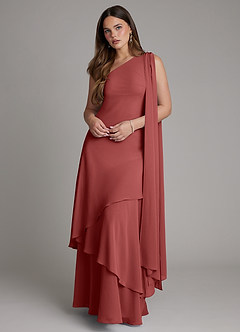 Azazie Monique Vestidos de madrinha de casamento Vestido Terracota de Chiffon de Linha A com Ombro Único image1
