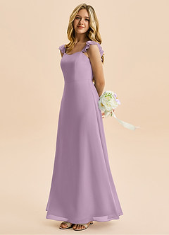 Azazie Mavie Junior Abito A-Line in Chiffon Increspato Glicine image3