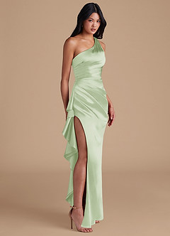 Azazie Latrice Bridesmaid Dresses Dusty Sage Sheath One Shoulder Metallic Satin Dress image1