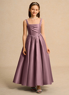 Azazie Mochi Girls Formal Jurken voor bloemenmeisjes Baljurk Jurk van Mat Satijn Geplooide Vintage Mauve image1