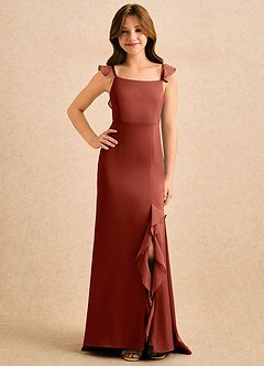 Azazie Novalie Girls Formal Flower Girl Dresses Terracotta Mermaid Bow Stretch Satin Dress image4