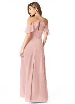 Azazie Dakota Robes de demoiselle d'honneur Robe Trapèze en Mousseline de soie Col V plissé Rose Poudré image6
