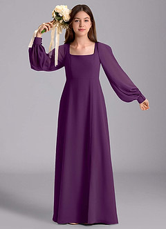 Azazie Bondi Junior Vestido de Uva de Gasa de Corte en A con Blusón image5