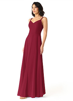 Azazie Janine Bridesmaid Dresses Burgundy A-Line V-Neck Chiffon Dress image2