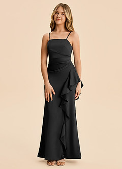 Azazie Lyla Junior Vestido de Negro de Satén Elástico de Corte Sirena con Plisado image5