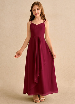 Azazie Zaida Junior Formal Flower Girl Dresses Burgundy A-Line Pleated Chiffon Dress image4