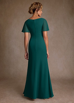 Azazie Suffolk Abiti per la Madre della Sposa Abito A-Line in Chiffon Plissettato Verde Pavone image3