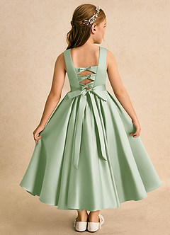 Azazie Junebuj vestidos de niña de las flores Vestido de Salvia Polvorienta de Satin Mate de Princesa con Plisado image1