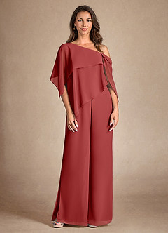 Azazie Halima Mother of the Bride Dresses Rust Jumpsuit/Pantsuit Side Slit Chiffon Dress image7