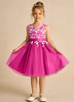 Azazie Butterfly Flower Girl Dresses Fuchsia A-Line Lace Dress image2