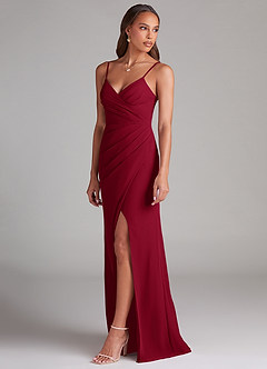 Azazie Maci Brautjungfernkleider Etui Plissee Chiffon Kleid Burgunderrot image3