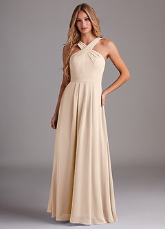 Azazie Dixie Bridesmaid Dresses White Alabaster A-Line Halter Pleated Chiffon Dress image1