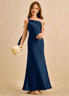 Azazie Almond Girls Formal Blumenmädchenkleider Etui One-Shoulder Stretch-Satin Kleid Dunkelmarine image2