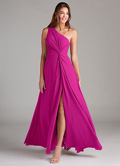 Azazie Brooke Bridesmaid Dresses Fuchsia A-Line One Shoulder Chiffon Dress image3