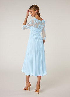Azazie Tutu Mother of the Bride Dresses Sky Blue A-Line Boatneck Lace Chiffon Dress image4