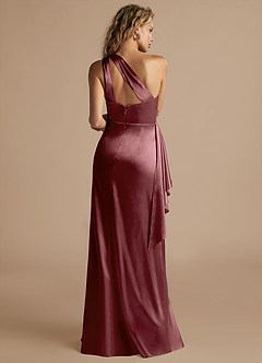 Azazie Maive Bridesmaid Dresses Vintage Mauve Sheath Ruched Metallic Satin Dress image3