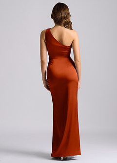 Azazie Akilah Bridesmaid Dresses Paprika Mermaid One Shoulder Stretch Satin Dress image2