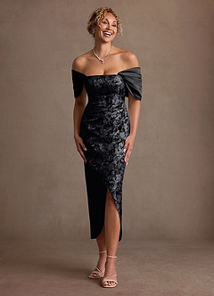 Azazie Sylvia Mère de la mariée Robes Robe Colonne en Jacquard Plissé Noir image4