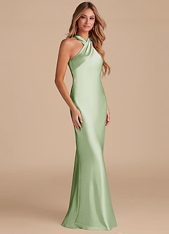 Azazie Doretta Bridesmaid Dresses Dusty Sage Mermaid Bow Metallic Satin Dress image5