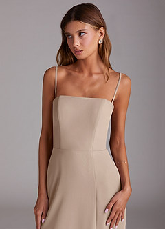 Azazie Wren Bridesmaid Dresses Taupe A-Line Strapless Chiffon Dress image6
