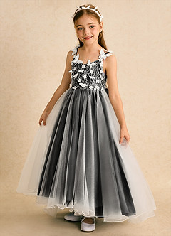 Azazie Darlina Flower Girl Dresses Ivory Black Ball-Gown Lace Tulle Dress image9