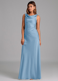 Azazie Nerine Bridesmaid Dresses Powder Blue A-Line Pleated Stretch Satin Dress image1