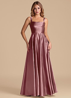 Azazie Shaude Bridesmaid Dresses Vintage Mauve A-Line Pleated Metallic Satin Dress image5