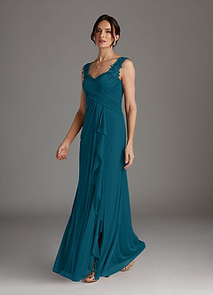 Azazie Edelin Abiti per la Madre della Sposa Abito A-Line in Maglia Scollo a Cuore Plissettato Blu Inchiostro image3