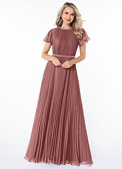Azazie Kara Modest Bridesmaid Dresses A-Line Pleated Chiffon Floor-Length Dress image4