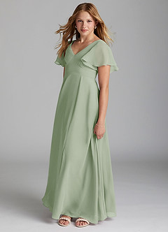 Azazie Kimber Junior Dusty Sage A-Line Pleated Chiffon Dress image3