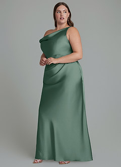 Azazie Emerson Bridesmaid Dresses Eucalyptus Mermaid Off the Shoulder Stretch Satin Dress image10