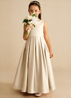 Azazie Cailee Blumenmädchenkleider Ballkleid Plissee Matte Satin Kleid Champagner image3