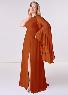 Barbie ♥ Azazie Bridesmaid Dresses Paprika A-Line Long Sleeve Chiffon Dress image9