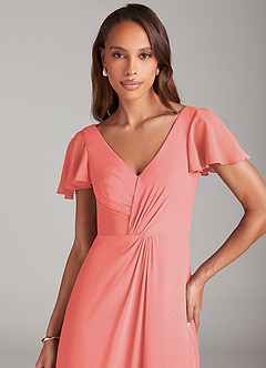 Azazie Soren Abiti da Damigella Abito A-Line in Chiffon Increspato Corallo image6